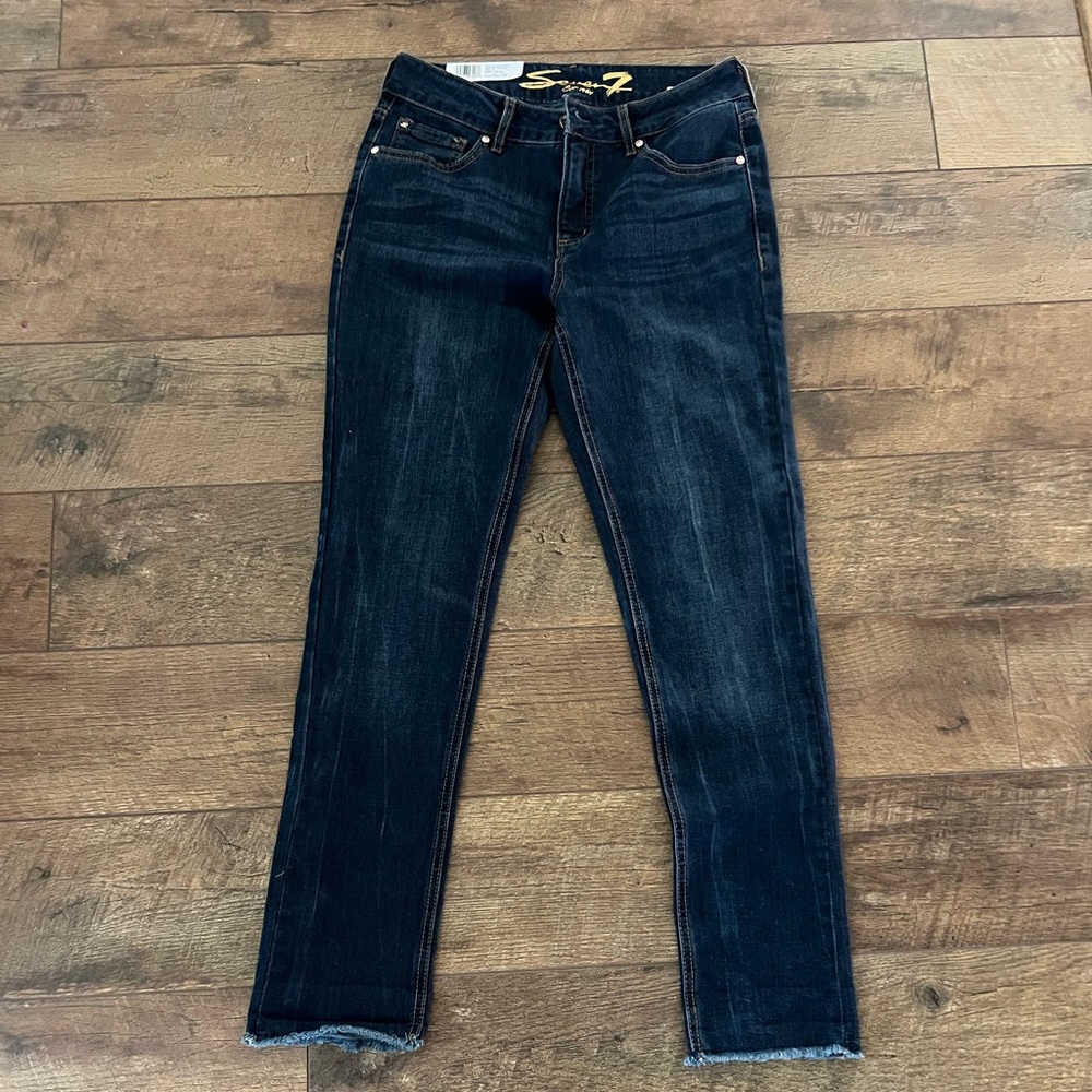 NWT's Seven7 Jeans Weekend Slim Fit, fray at bottom, dark blue